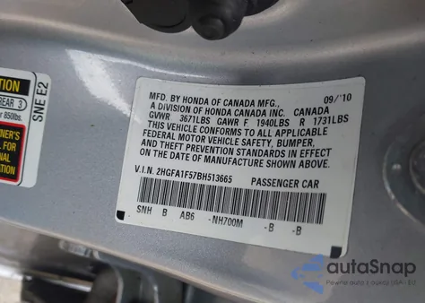 2011 Honda Civic Lx from USA, damaged, VIN 2HGFA1F57BH513665